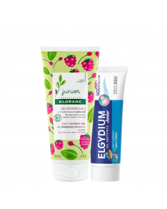Klorane Junior Kit Gel Duche Framboesa + Elgydium Junior Bubble