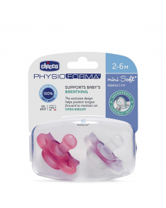 Chicco Physio Soft Forma Mini Chupeta Silicone 2-6M Rosa 2un.