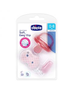 Chicco Kit Physio Soft Chupeta + Clip c/ Corrente Rosa 0-6M