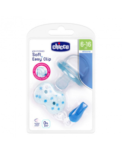 Chicco Kit Physio Soft Chupeta + Clip c/ Corrente Azul 6-16M