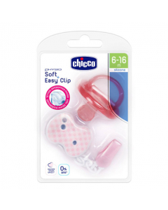 Chicco Kit Physio Soft Chupeta + Clip c/ Corrente Rosa 6-16M